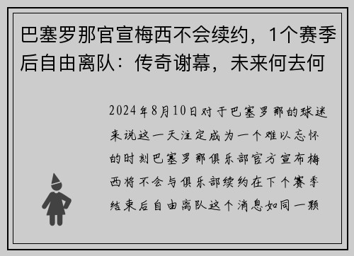 巴塞罗那官宣梅西不会续约，1个赛季后自由离队：传奇谢幕，未来何去何从？